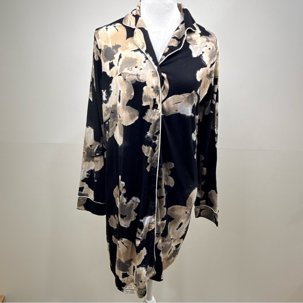 Nicole Miller New York Floral Lounge Sleep Shirt Button Front Relaxed Night Smal - Picture 7 of 13